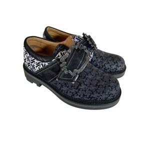 John Fluevog Mary Jane Platform Shoes Black White Pattern Buckle Women's 6.5